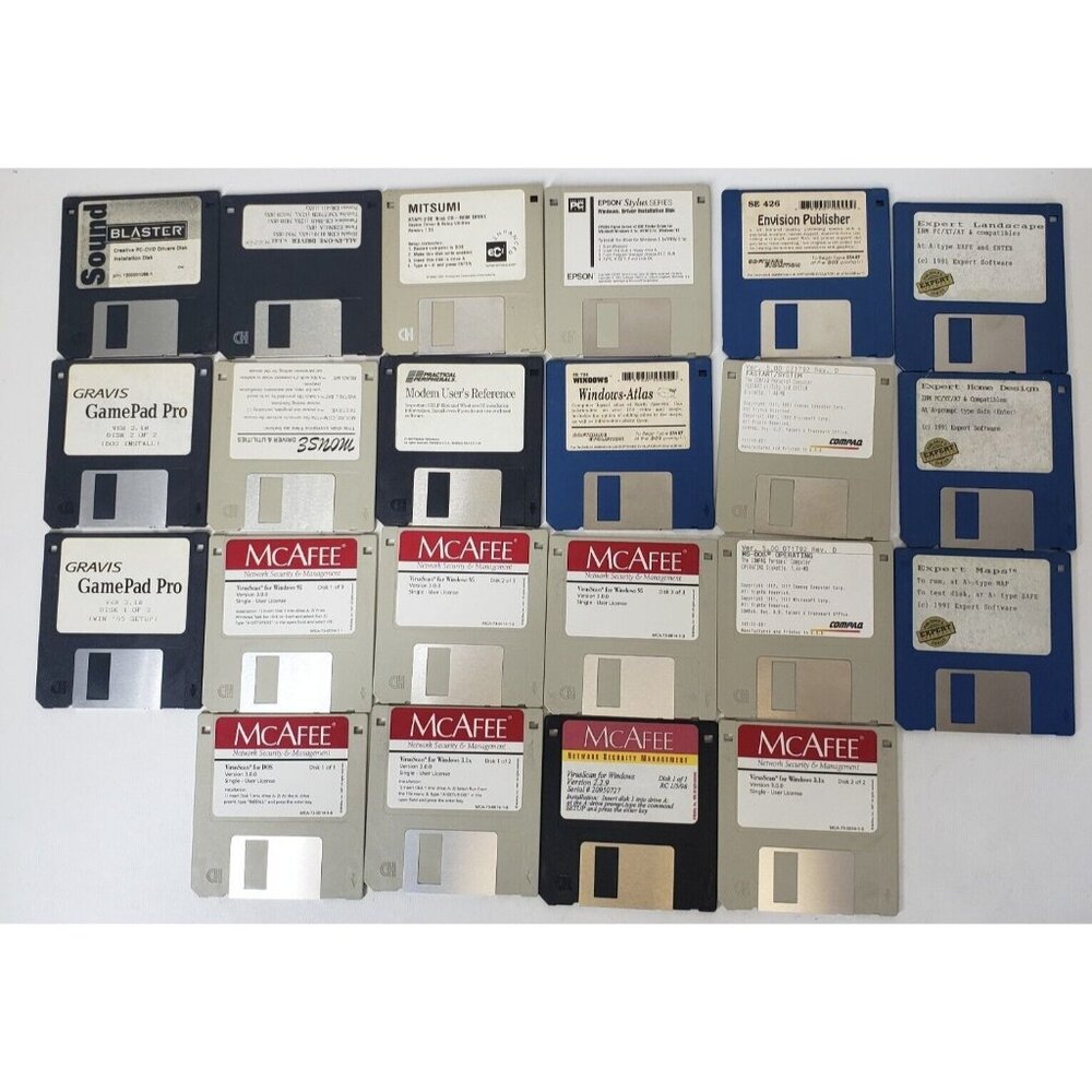 3.5 FLOPPY DISK Computer PC Dos Windows Various Programs Drivers 90's Lot of 22